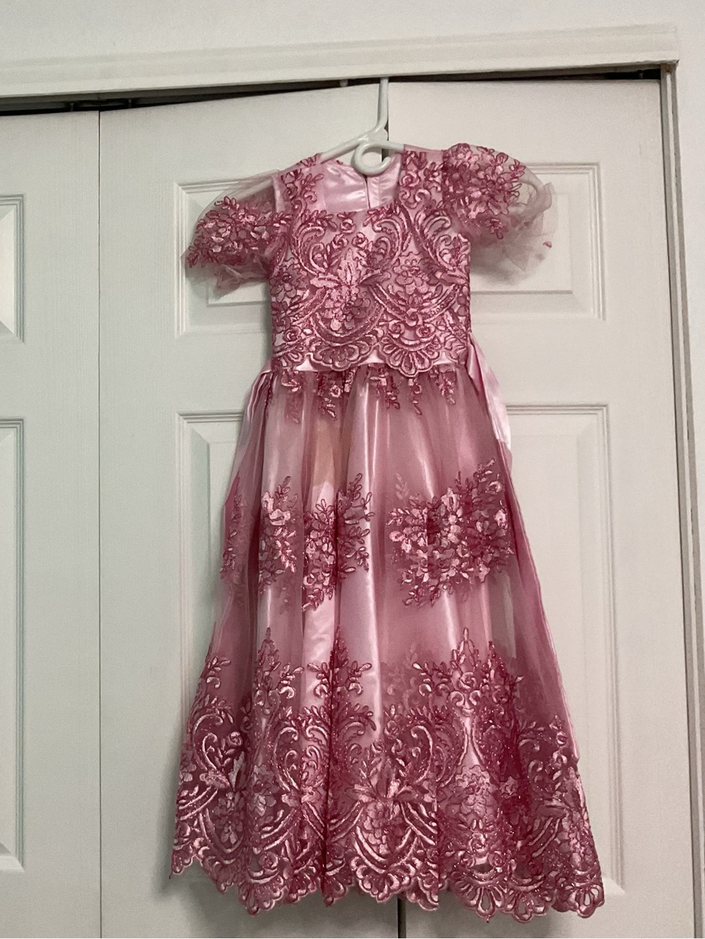 Girls' Rose Pink Embroidered Tulle Formal Dress